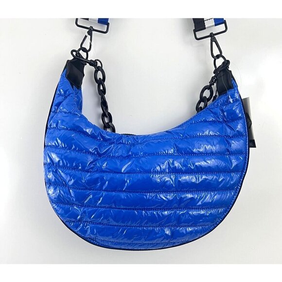 BCBGeneration Blue Quilted Puffer Hobo Bag 2 in 1 Chain Strap Shoulder Bag - Picture 2 of 11